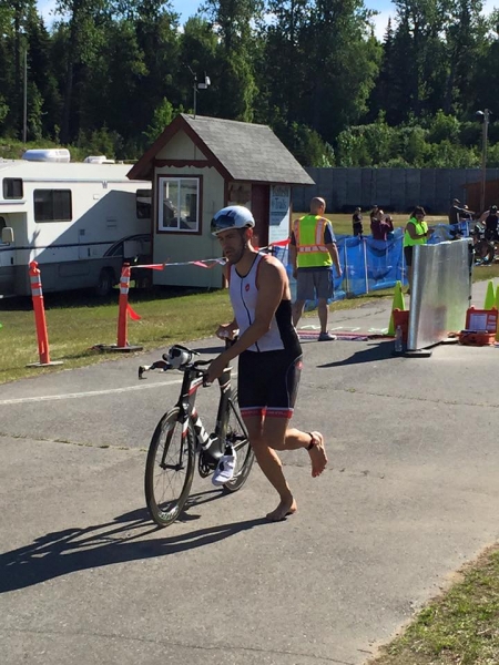 Shannon Fore heading out of T1 in the lead.